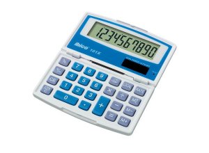 Kalkulator kieszonkowy REXEL Ibico 101X biało-niebieski opakowany w blister