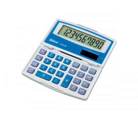 Kalkulator kieszonkowy REXEL Ibico 101X biało-niebieski opakowany w blister